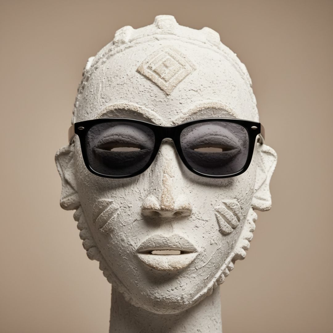 Tête sculptée avec lunettes noires